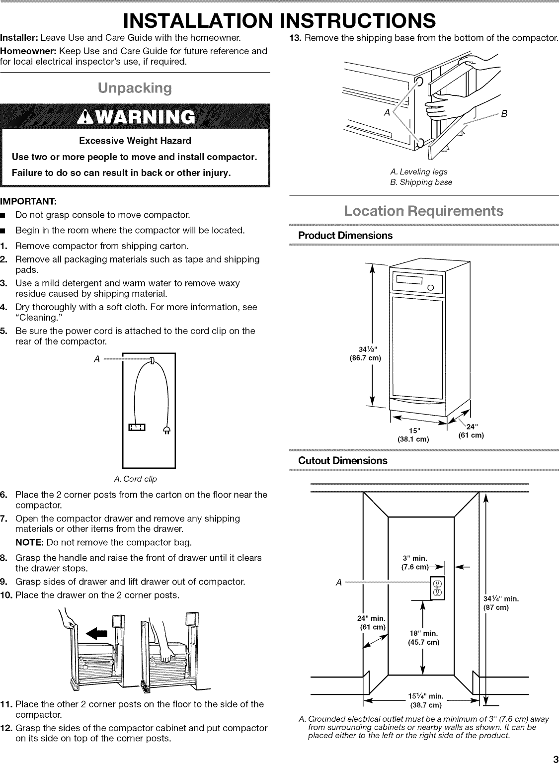 Page 3 of 12 - Whirlpool GC900QPPB6 1512363L User Manual  TRASH COMPACTOR - Manuals And Guides