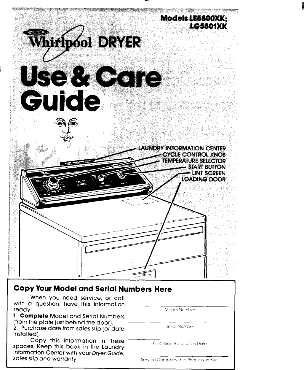 Page 1 of 8 - Whirlpool LE5800XKW0 User Manual  DRYER - Manuals And Guides L0911287