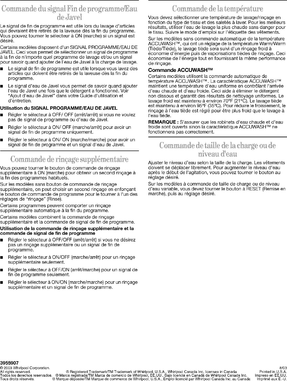 Page 4 of 6 - Whirlpool LSQ9610LG0 User Manual  RESIDENTIAL WASHERS - Manuals And Guides L0401410