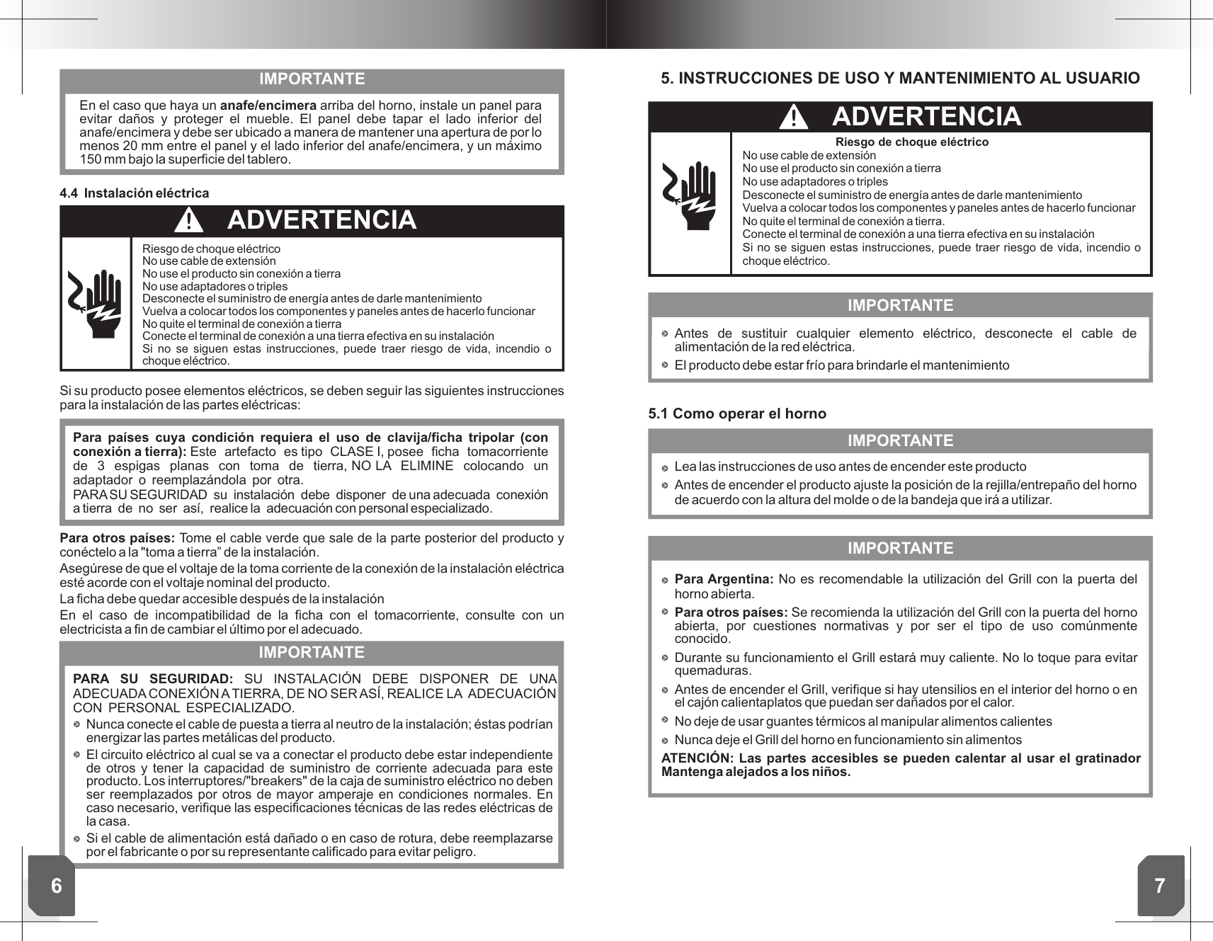 M 89 MANUAL DE USUARIO HORNO ELÉCTRICO WHIRLPOOL CHILE WOB60ME