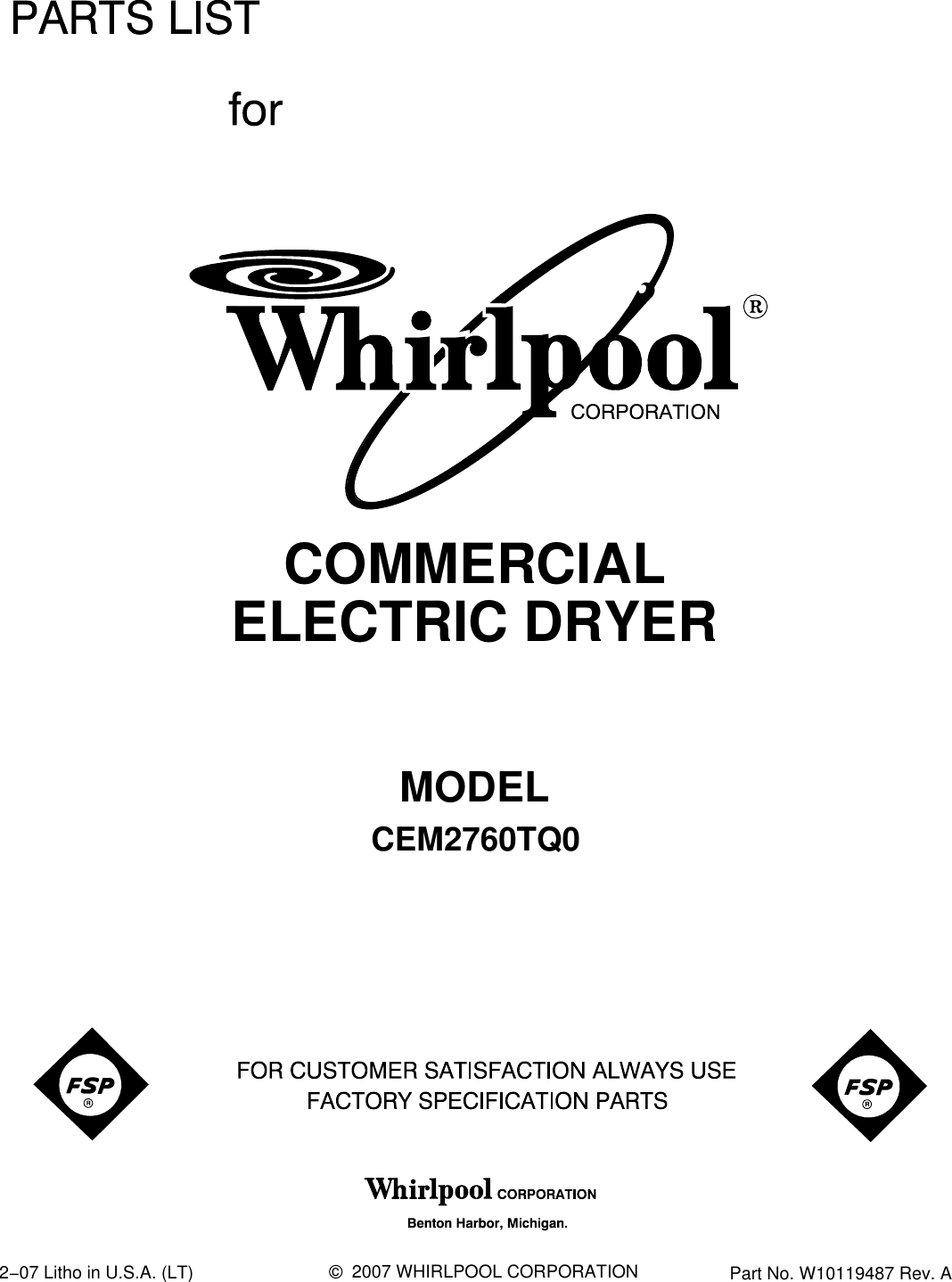 Whirlpool Cem2760Tq0 Users Manual