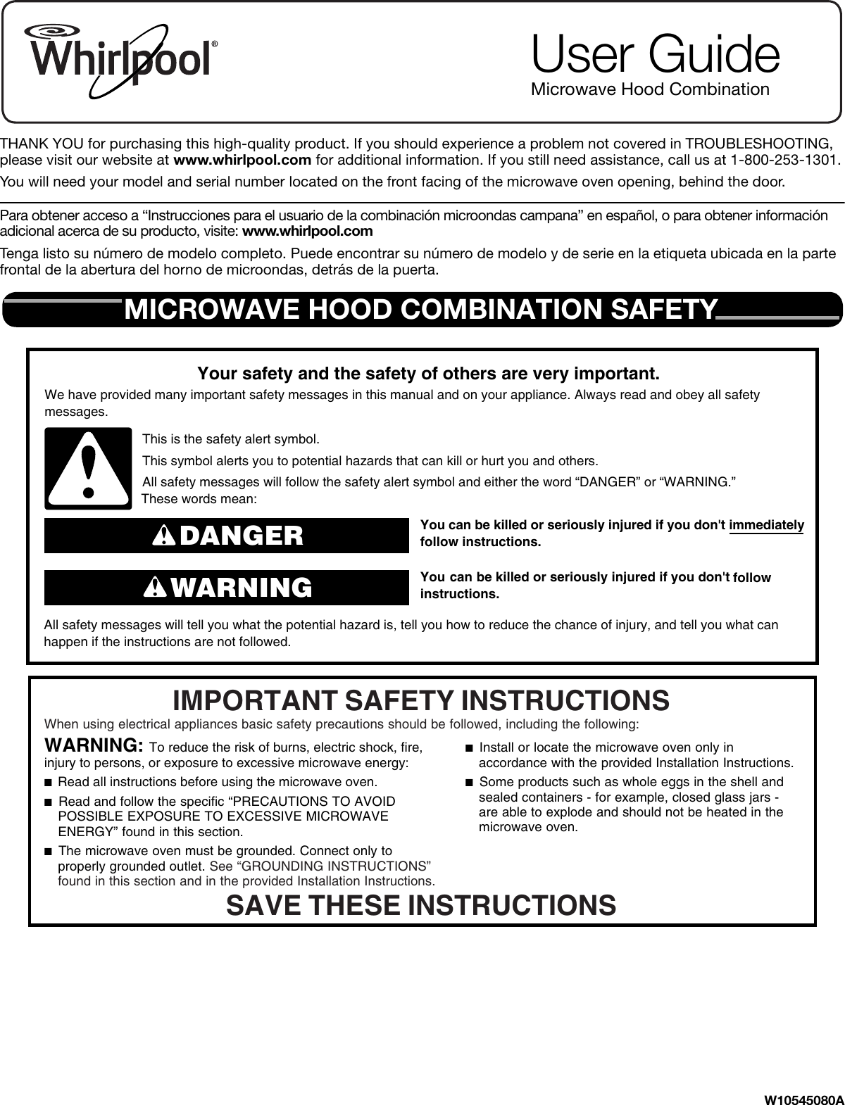 Page 1 of 8 - Whirlpool Whirlpool-Gh7208Xrs-Owner-S-Manual W10545080A GH7208XR UG EN