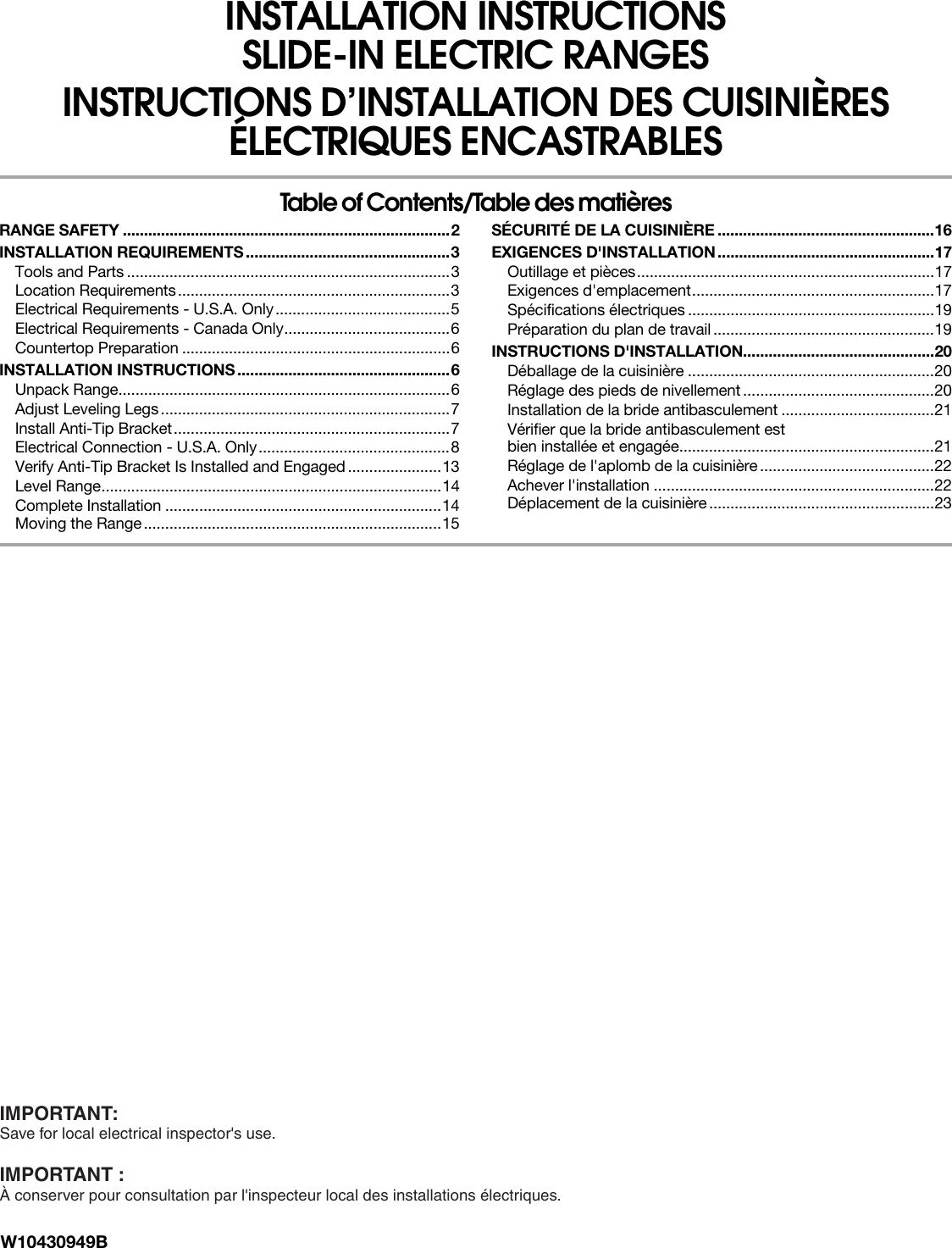 Whirlpool Gy397Lxus Quick Start Guide W10430949B