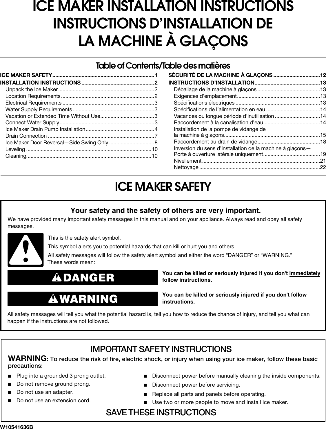 Whirlpool Ice Maker W10541636B Users Manual