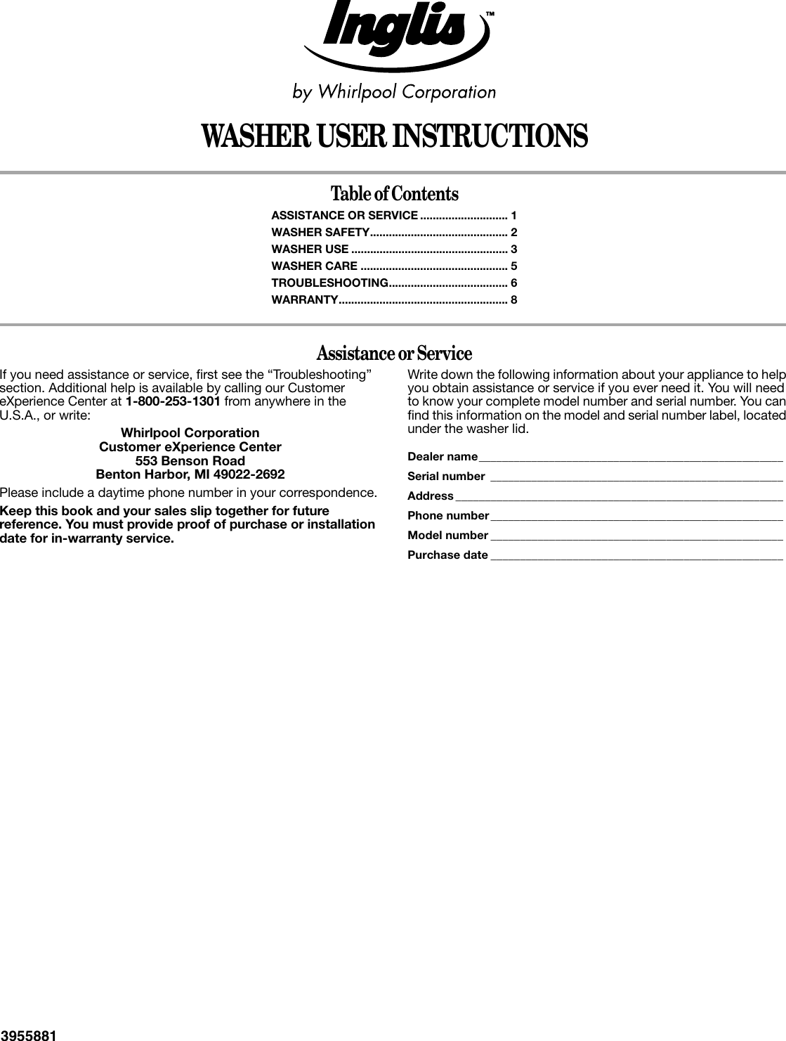 Page 1 of 8 - Whirlpool Whirlpool-Inglis-Ias5000Rq0-Users-Manual-  Whirlpool-inglis-ias5000rq0-users-manual