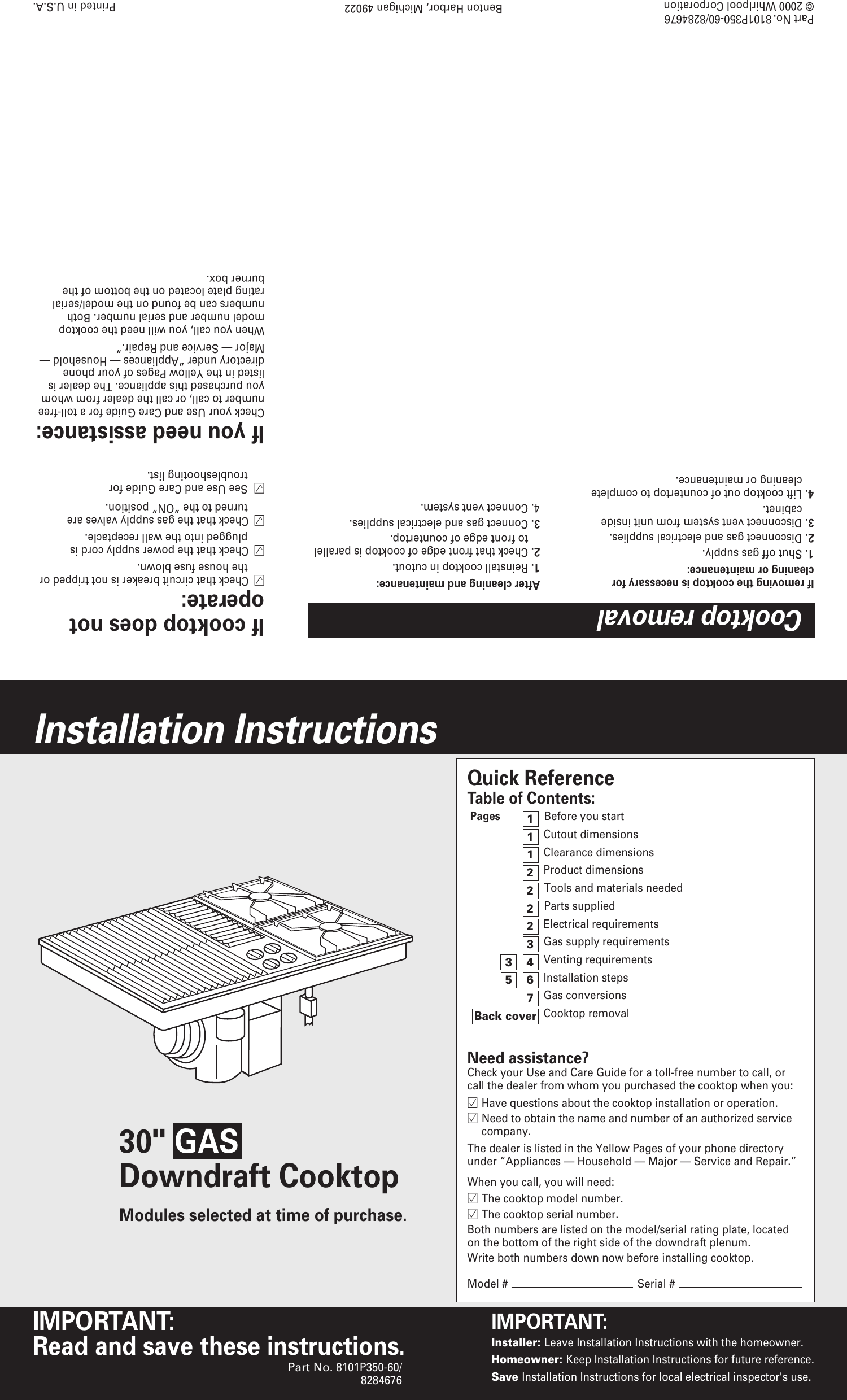 Page 1 of 9 - Whirlpool Whirlpool-Sc8720Edb-Quick-Start-Guide