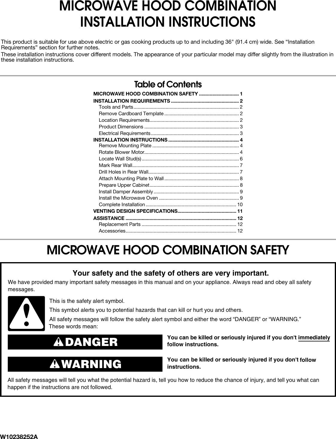 Page 1 of 12 - Whirlpool Whirlpool-W10238252A-Users-Manual- W10238252A  Whirlpool-w10238252a-users-manual