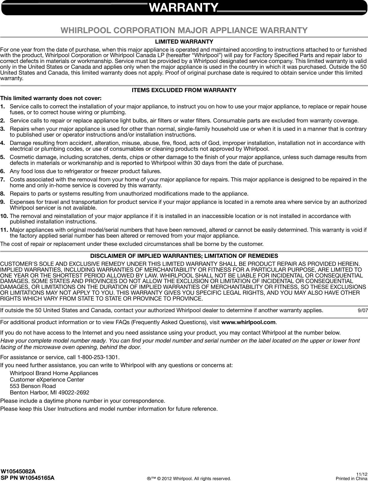 Page 6 of 6 - Whirlpool Whirlpool-W10545082A-Users-Manual- W10545082A WMH31017A UG EN  Whirlpool-w10545082a-users-manual