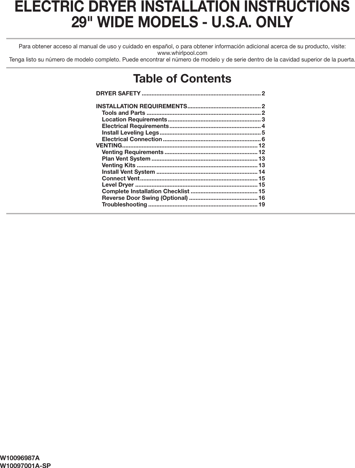 Whirlpool Wed4890Xq Quick Start Guide