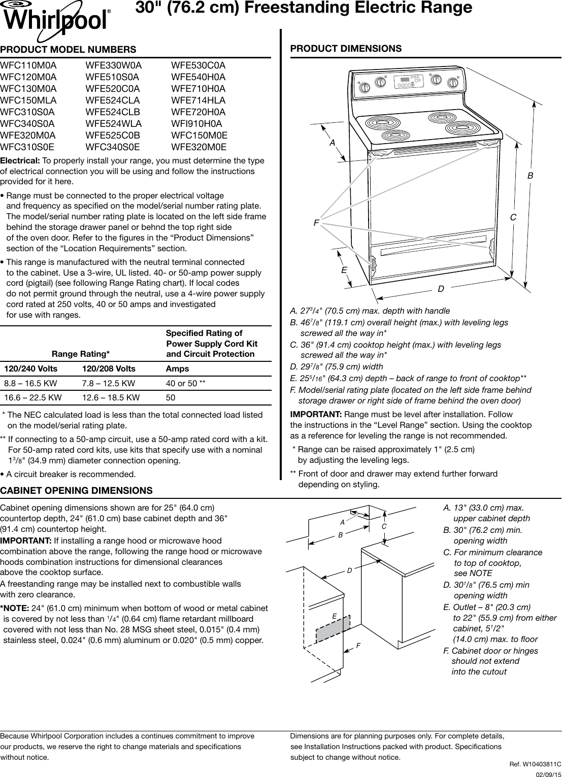 Page 1 of 1 - Whirlpool Whirlpool-Wfe714Hlas-Dimension-Guide-  Whirlpool-wfe714hlas-dimension-guide