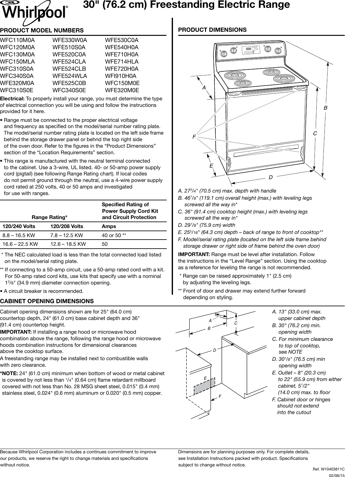 Whirlpool Wfe714Hlas Dimension Guide