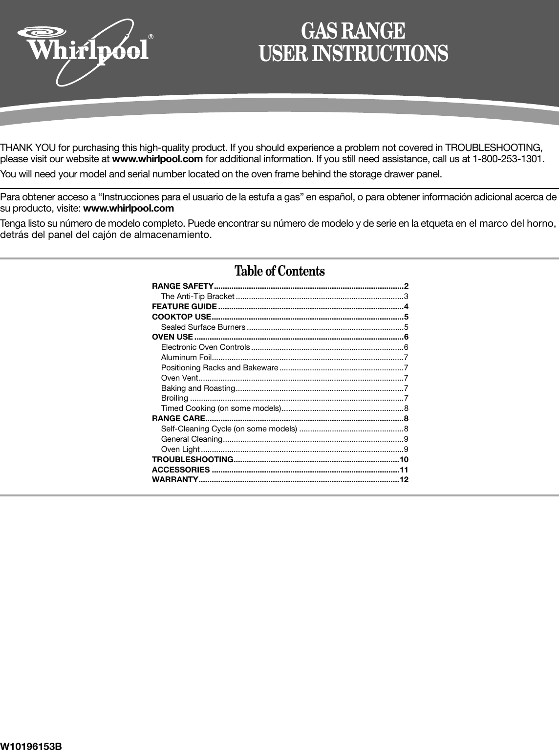 Page 1 of 12 - Whirlpool Whirlpool-Wfg361Lvs-Users-Manual-  Whirlpool-wfg361lvs-users-manual