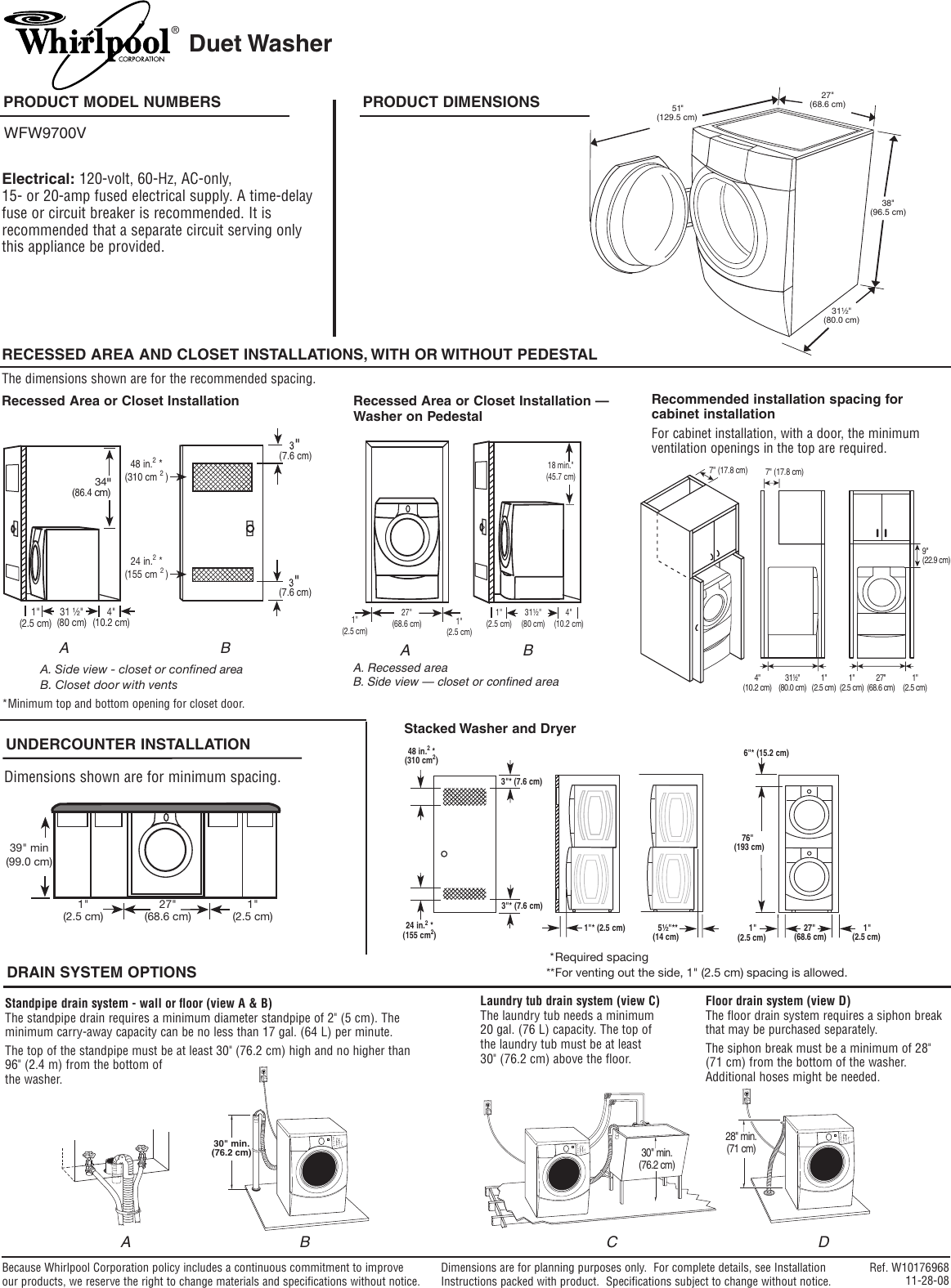 Whirlpool Wfw9700V Users Manual W10176968 D WH