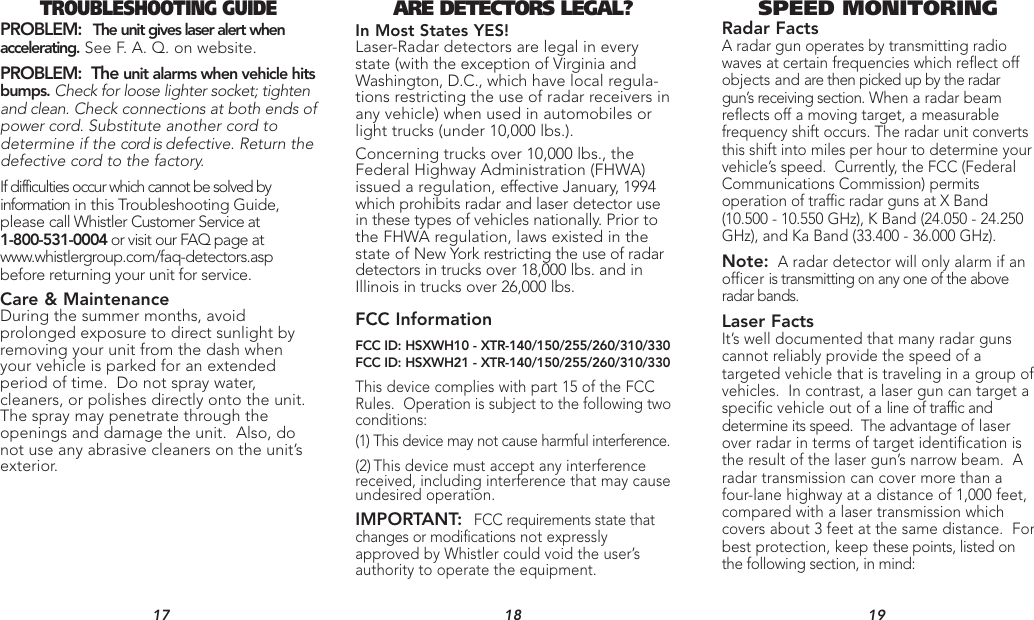 Page 7 of 9 - Whistler Whistler-Xtr-150-Users-Manual-  Whistler-xtr-150-users-manual
