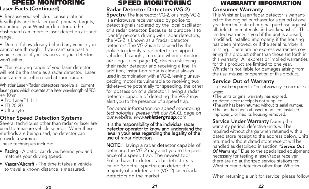 Page 8 of 9 - Whistler Whistler-Xtr-150-Users-Manual-  Whistler-xtr-150-users-manual