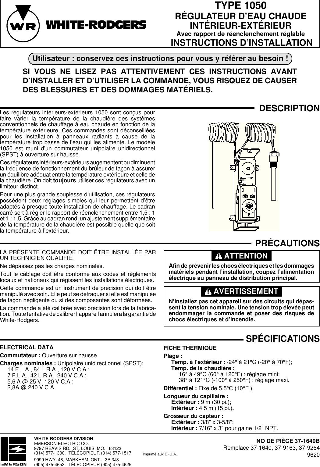 Page 6 of 10 - White-Rodgers White-Rodgers-1050-1-Indoor-Outdoor-Indoor-Outdoor-Control-Installation-Instructions- 37-1604Ben  White-rodgers-1050-1-indoor-outdoor-indoor-outdoor-control-installation-instructions