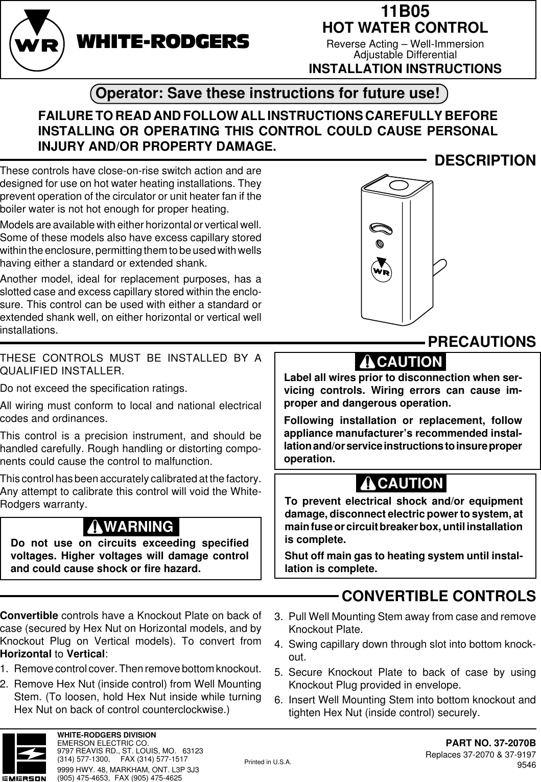 White Rodgers 11b05 Users Manual 37 2070b