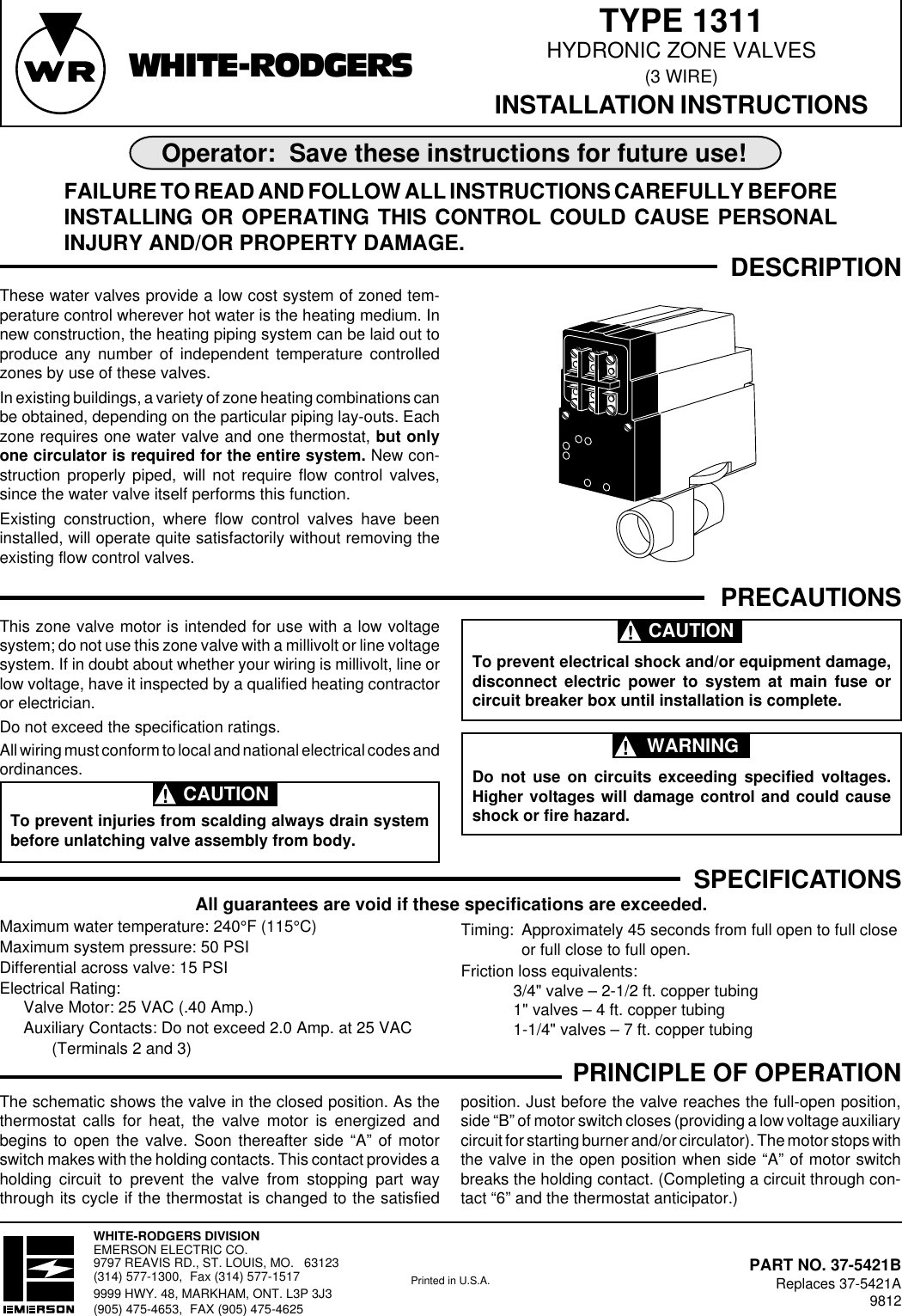 White Rodgers 1311 103 Hydronic Zone Controls Installation Instructions