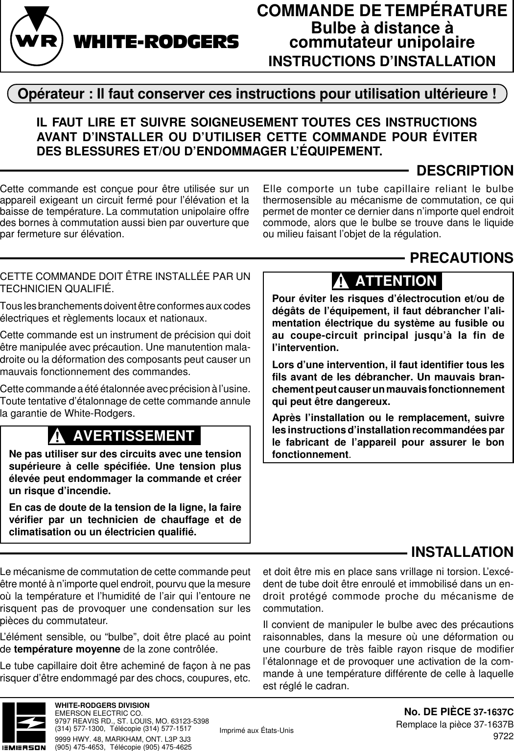 Page 3 of 6 - White-Rodgers White-Rodgers-1687-9-Refrigeration-Temperature-Controls-Installation-Instructions- 2A38/445/1687 (37-1637C)  White-rodgers-1687-9-refrigeration-temperature-controls-installation-instructions