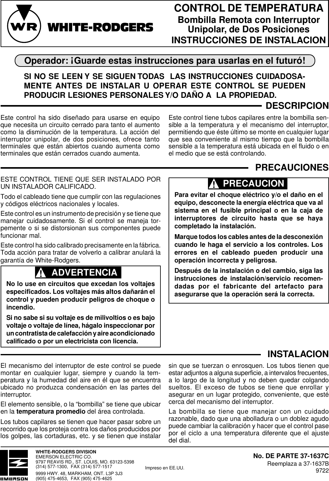 Page 5 of 6 - White-Rodgers White-Rodgers-1687-9-Refrigeration-Temperature-Controls-Installation-Instructions- 2A38/445/1687 (37-1637C)  White-rodgers-1687-9-refrigeration-temperature-controls-installation-instructions