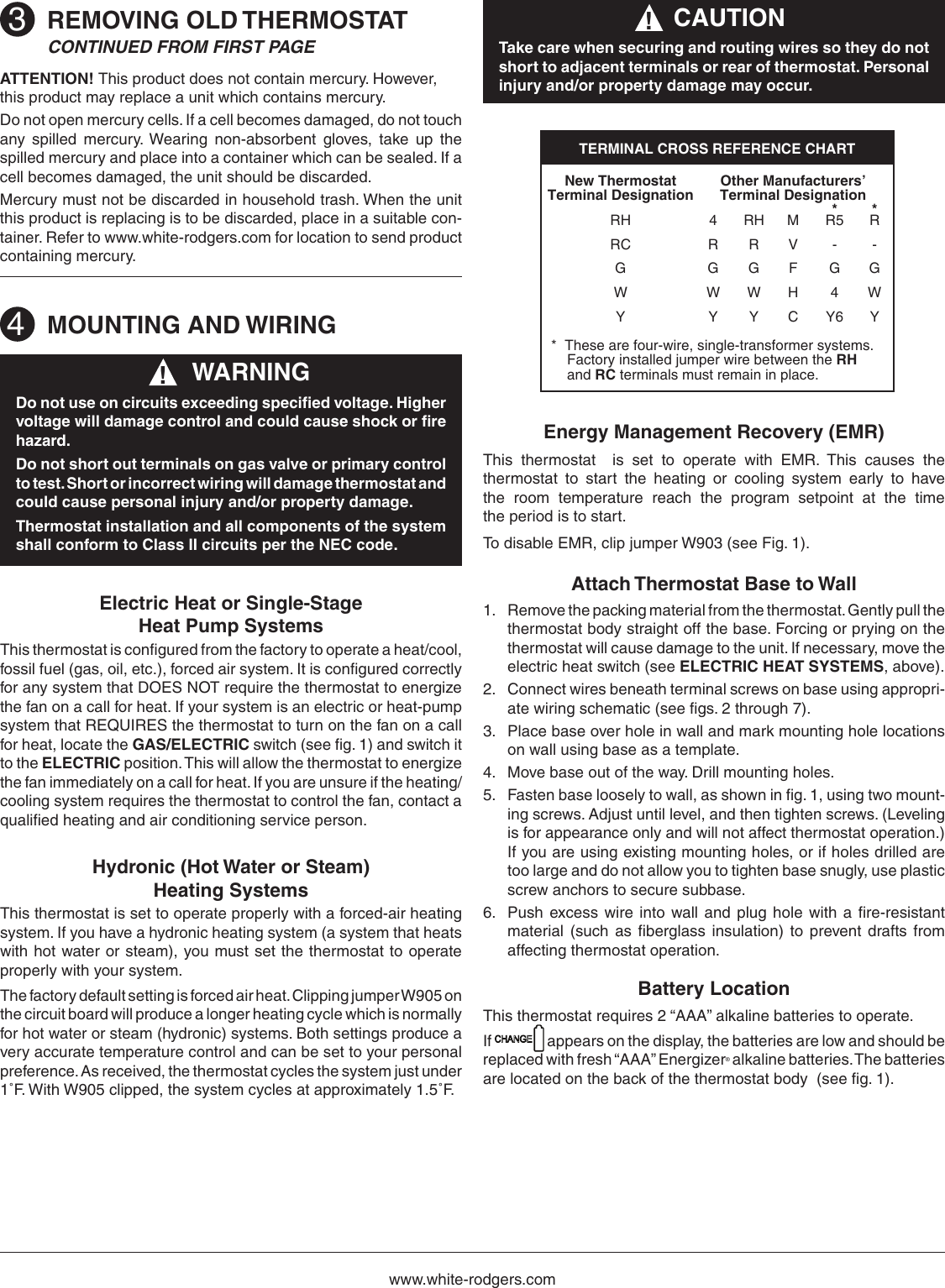 Page 2 of 8 - White-Rodgers White-Rodgers-1E78-151-White-Rodgers-70-Series-Single-Stage-Thermostat-Installation-And-Operation-Instructions- 1E78_151_37_6542C White-rodgers-1e78-151-white-rodgers-70-series-single-stage-thermostat-installation-and-operation-instructions
