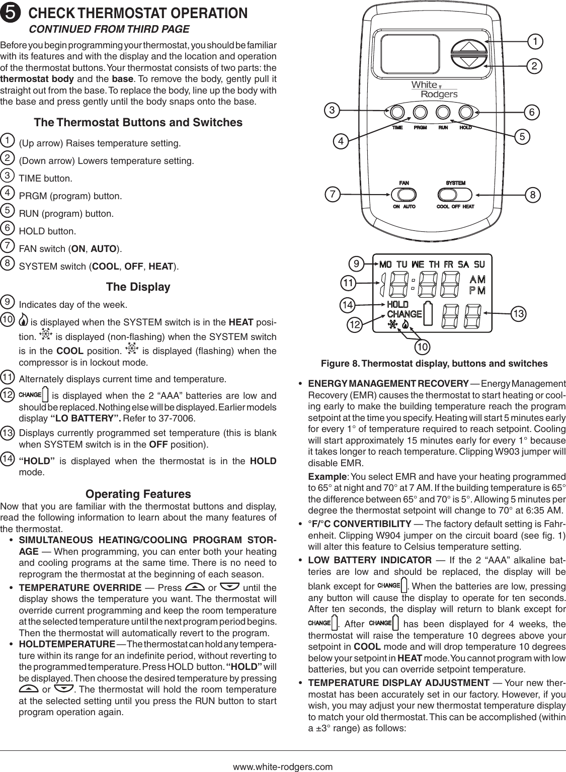 Page 4 of 8 - White-Rodgers White-Rodgers-1E78-151-White-Rodgers-70-Series-Single-Stage-Thermostat-Installation-And-Operation-Instructions- 1E78_151_37_6542C White-rodgers-1e78-151-white-rodgers-70-series-single-stage-thermostat-installation-and-operation-instructions
