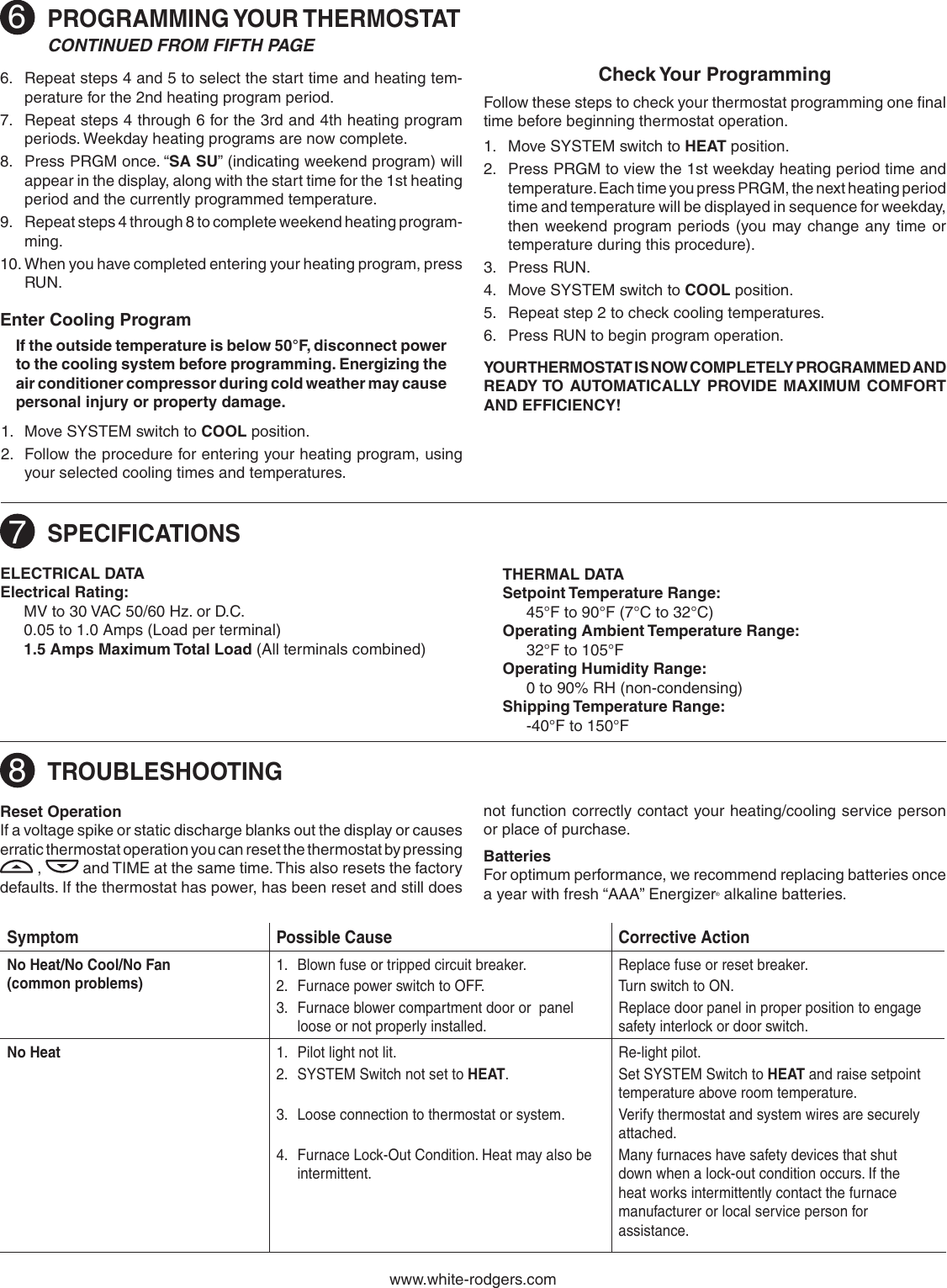 Page 6 of 8 - White-Rodgers White-Rodgers-1E78-151-White-Rodgers-70-Series-Single-Stage-Thermostat-Installation-And-Operation-Instructions- 1E78_151_37_6542C White-rodgers-1e78-151-white-rodgers-70-series-single-stage-thermostat-installation-and-operation-instructions