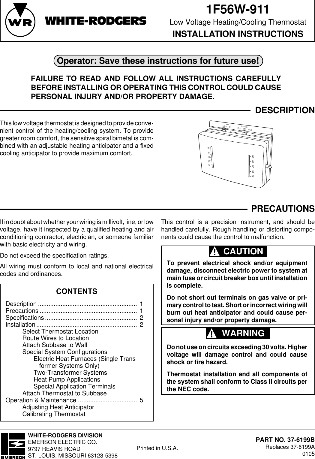 White Rodgers 1f56w 911 Users Manual 37 6199b