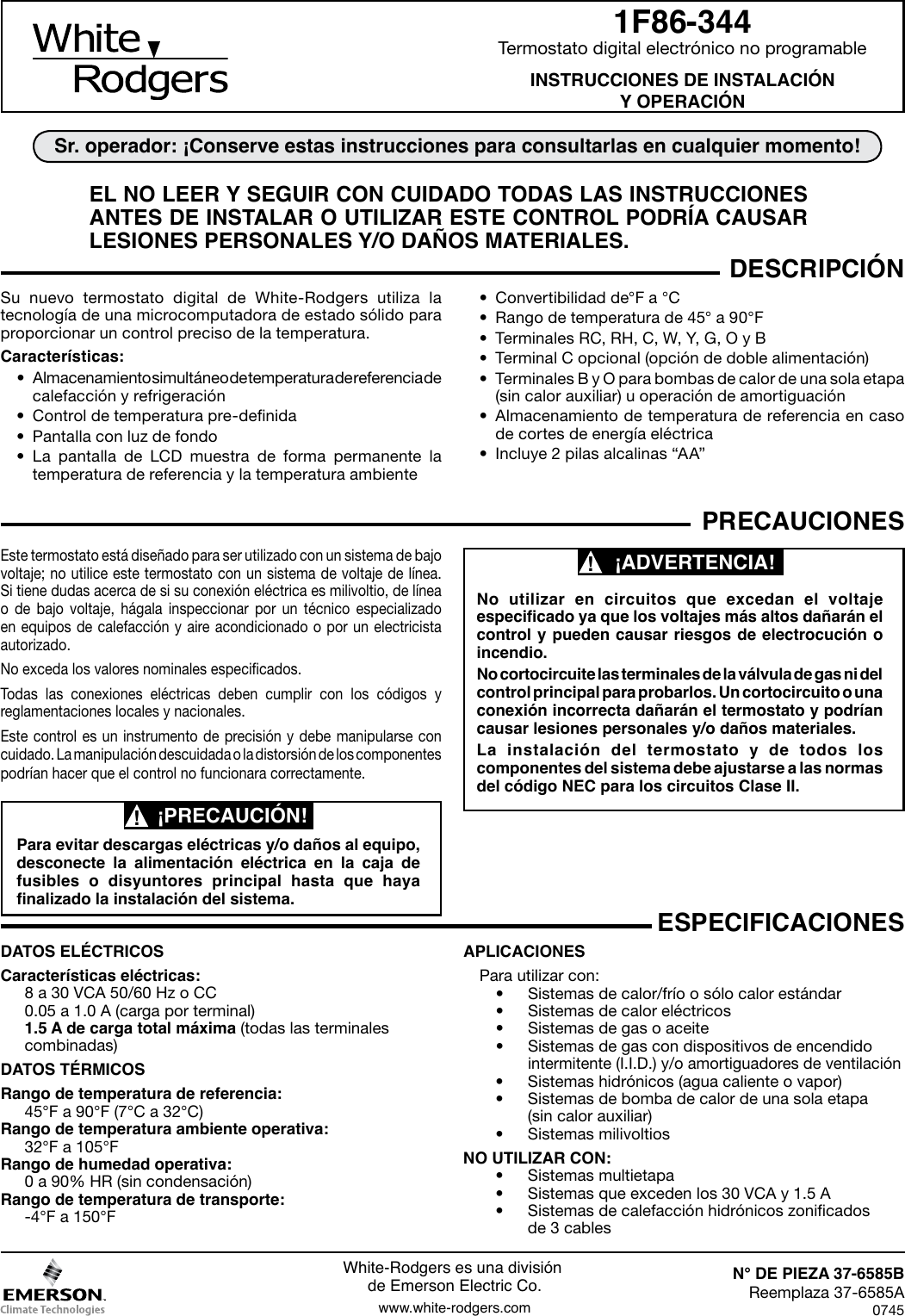 Page 7 of 12 - White-Rodgers White-Rodgers-1F86-344-White-Rodgers-80-Series-Non-Programmable-Single-Stage-Thermostat-Installation-And-Operation-Instructions- 1F86-344_37-6585B.pmd  White-rodgers-1f86-344-white-rodgers-80-series-non-programmable-single-stage-thermostat-installation-and-operation-instructions