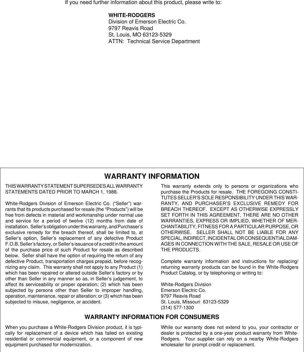 Page 6 of 6 - White-Rodgers White-Rodgers-1F90-60-Users-Manual- 37-5109A  White-rodgers-1f90-60-users-manual