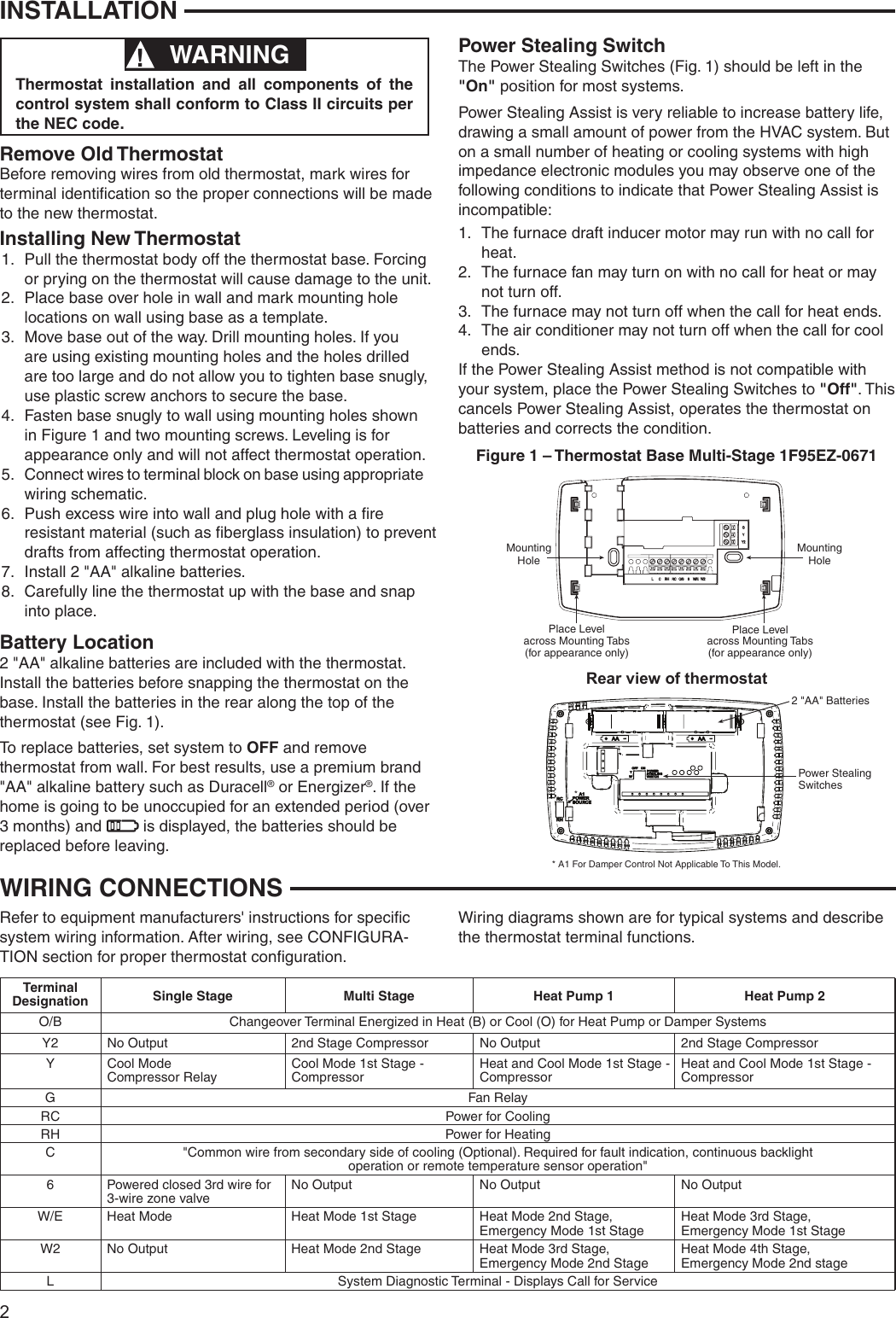 Page 2 of 8 - White-Rodgers White-Rodgers-1F95Ez-0671-Emerson-Blue-Easy-Reader-Thermostat-Installation-Instructions- 1F95EZ_0671_37-6986C  White-rodgers-1f95ez-0671-emerson-blue-easy-reader-thermostat-installation-instructions