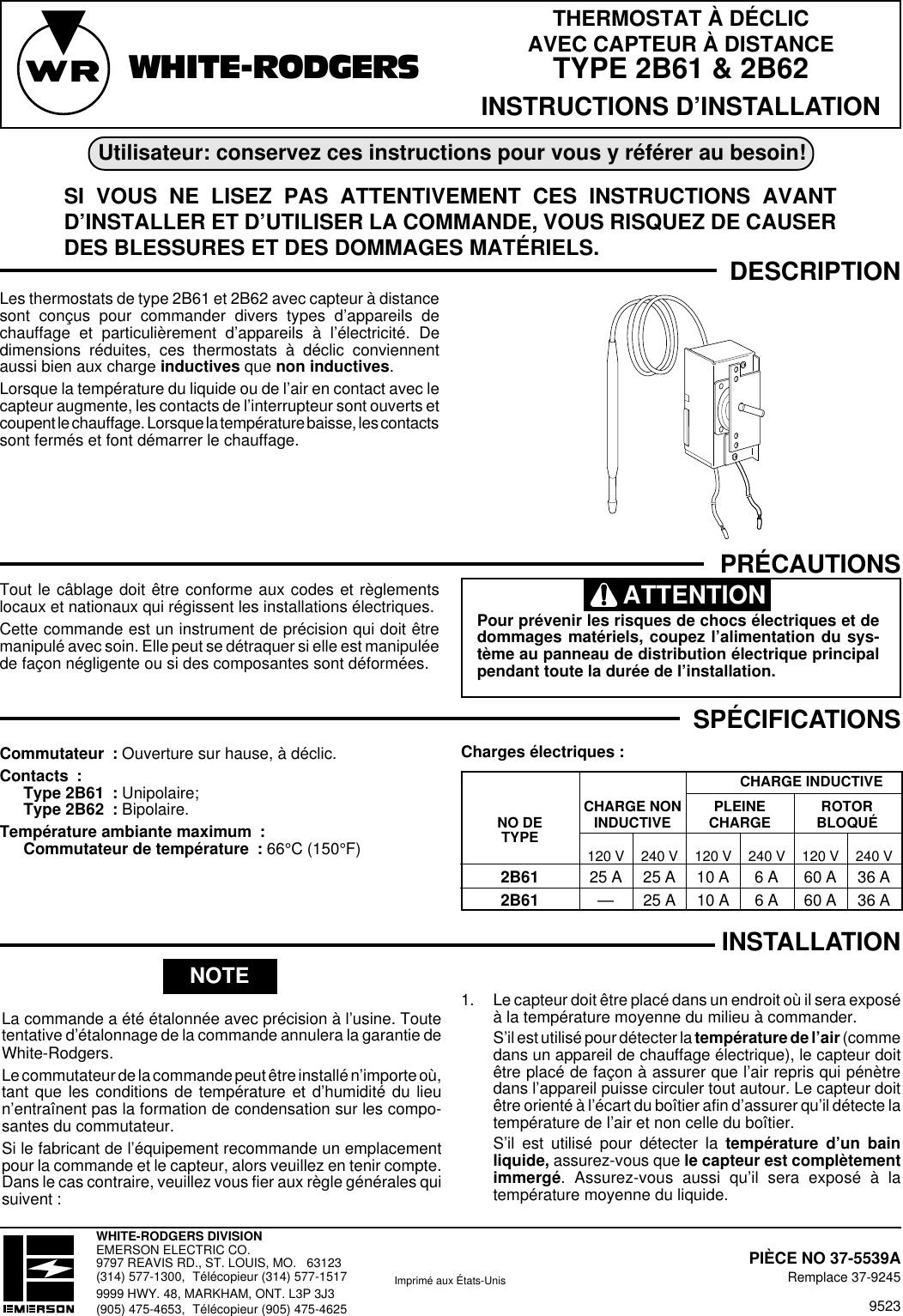 White Rodgers 2B61 Users Manual 37 5569A En