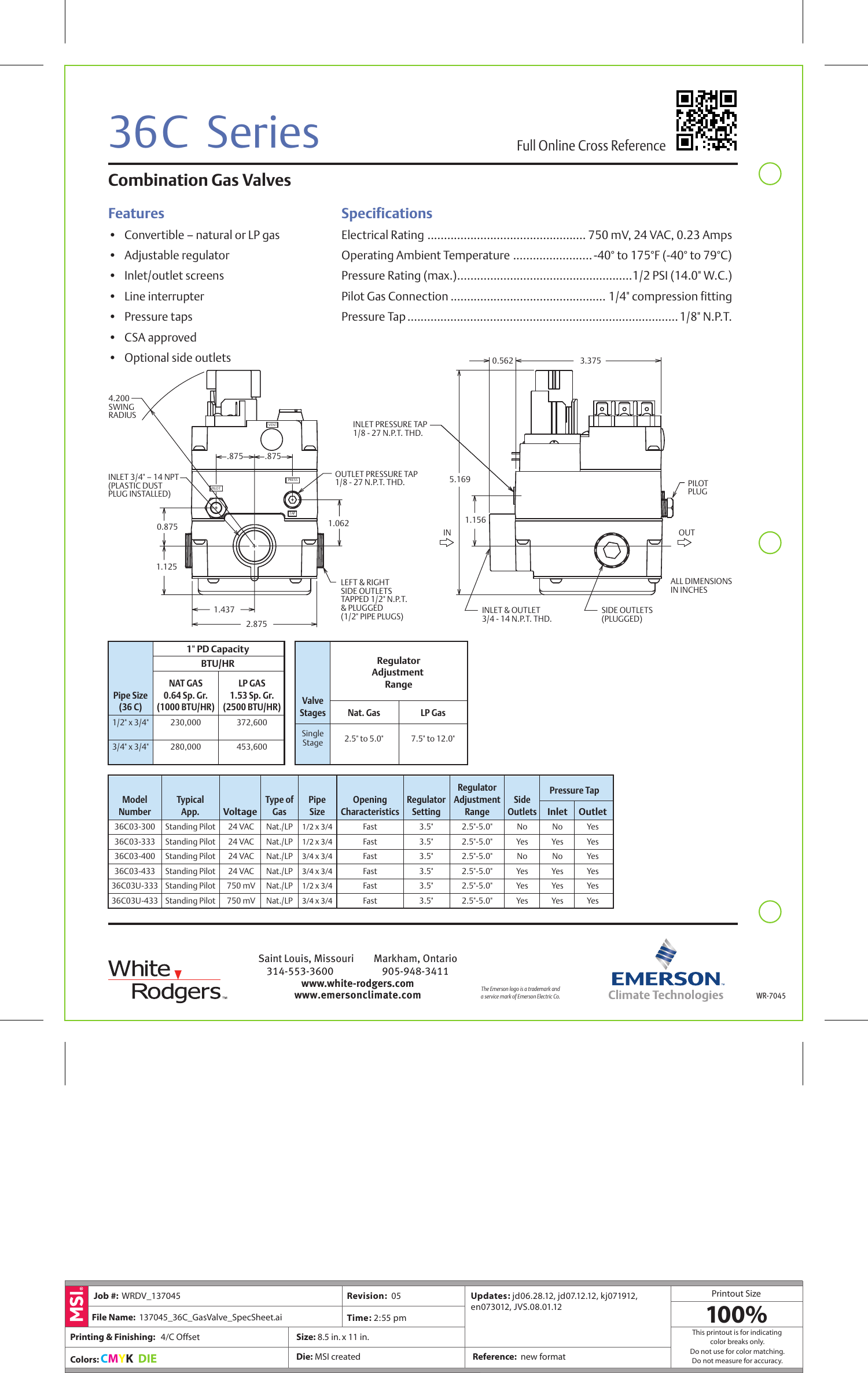 Page 2 of 2 - White-Rodgers White-Rodgers-36C03-300-Gas-Valve-Specification-Sheet- 137045_36C_GasValve_SpecSheet  White-rodgers-36c03-300-gas-valve-specification-sheet