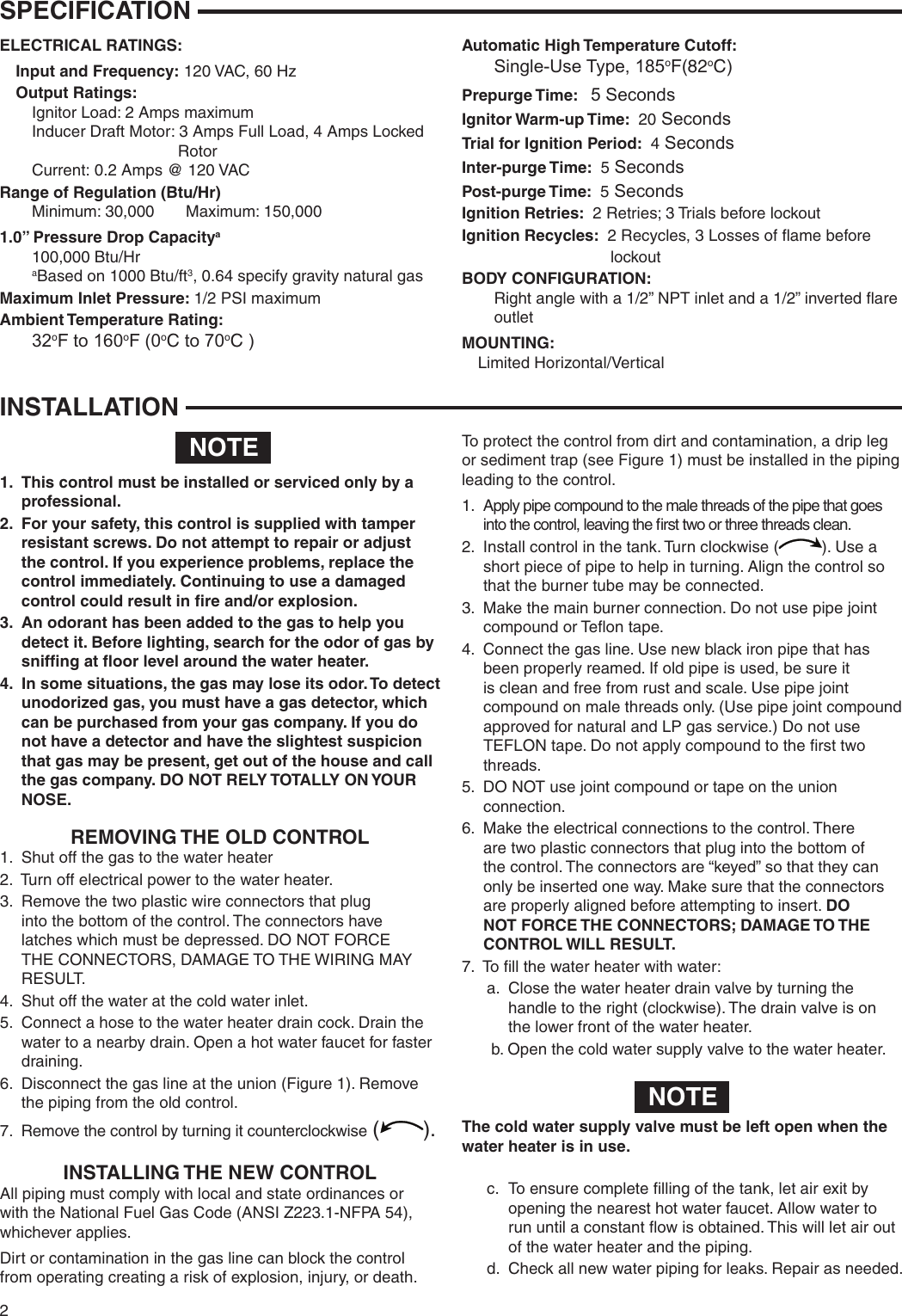Page 2 of 8 - White-Rodgers White-Rodgers-37E73A-903-Intelli-Vent-Control-For-Power-Vented-Water-Heaters-Installation-Instructions- 37E73A-903_Intellivent_37-7109A  White-rodgers-37e73a-903-intelli-vent-control-for-power-vented-water-heaters-installation-instructions