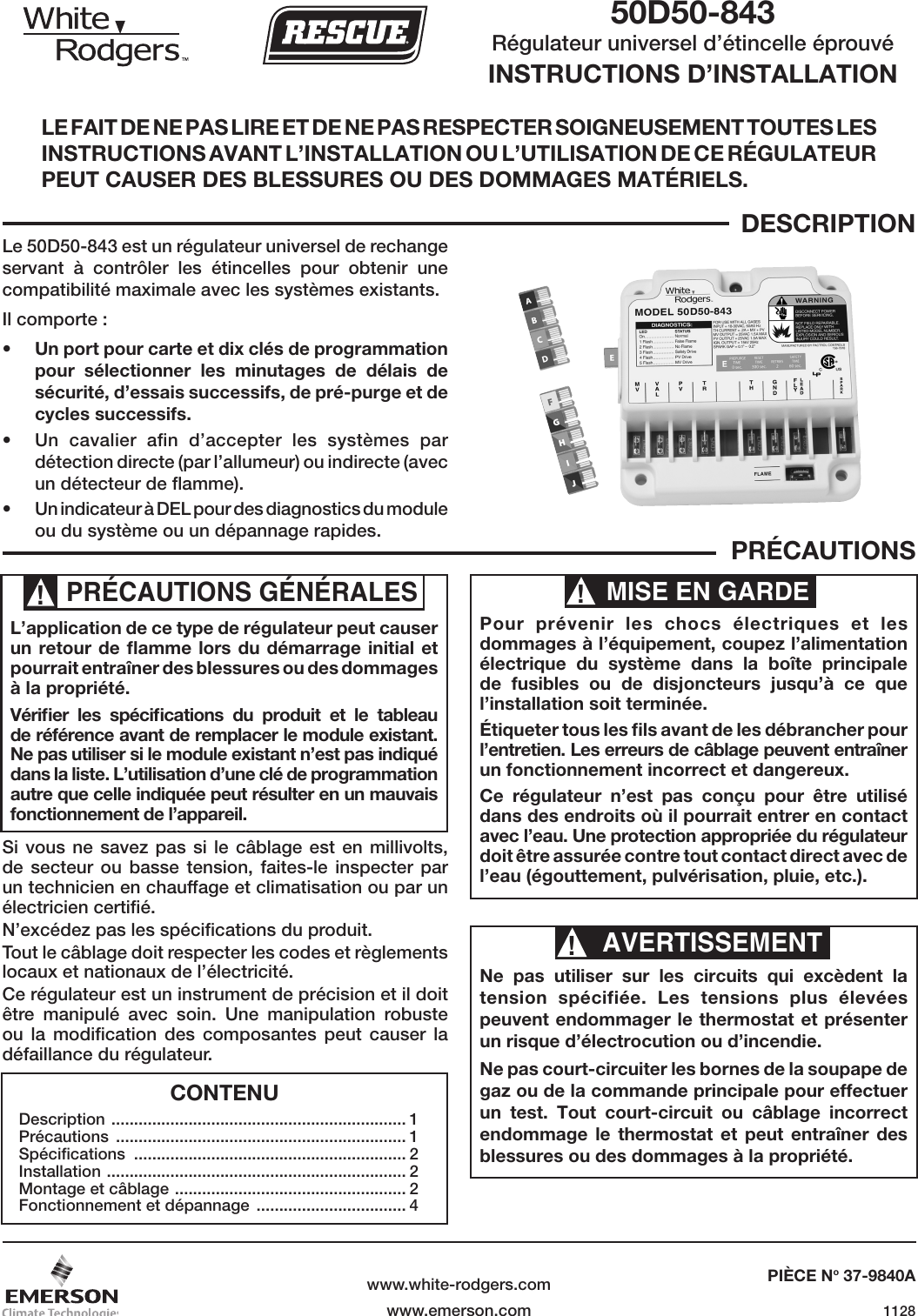 Page 1 of 4 - White-Rodgers White-Rodgers-50D50-843-Users-Manual-  White-rodgers-50d50-843-users-manual