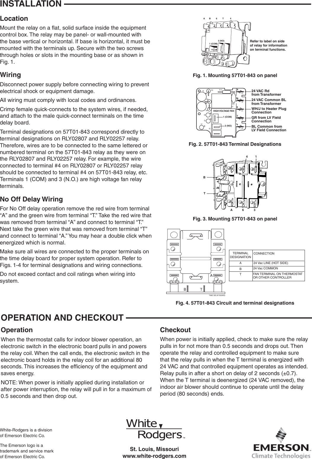 White Rodgers 57T01 843 Blower Time Delay Relay Installation