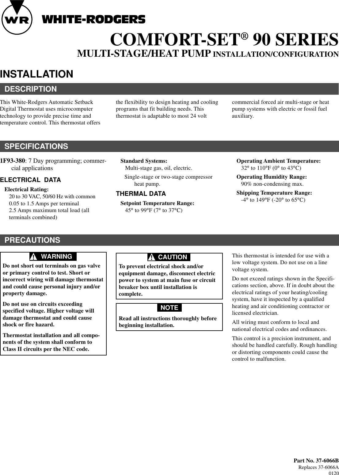Page 1 of 8 - White-Rodgers White-Rodgers-90-Series-Users-Manual- 1F93-380 (37-6066B) English White-rodgers-90-series-users-manual