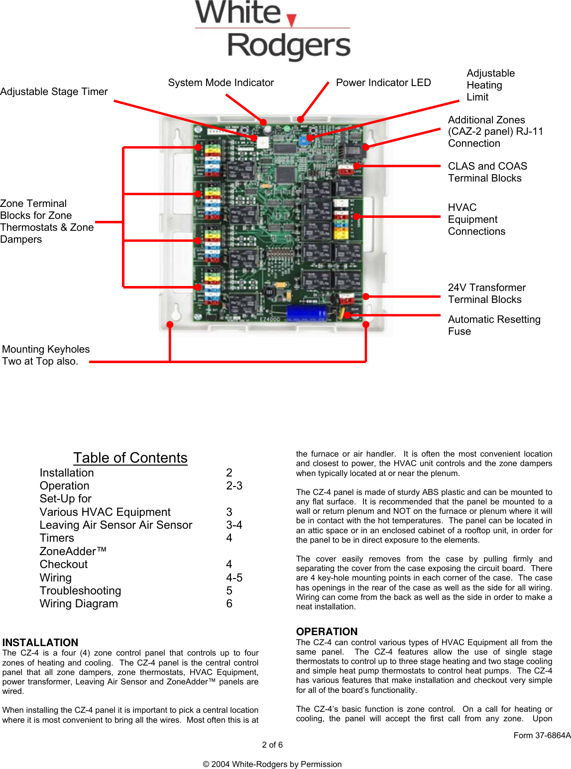 White Rodgers Cz 4 Master Zone Control Panel Installation Instructions