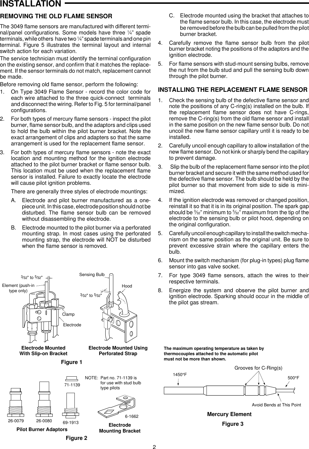 Page 2 of 6 - White-Rodgers White-Rodgers-Mercury-Flame-Sensor-3049-Users-Manual- 37-3609D EN  White-rodgers-mercury-flame-sensor-3049-users-manual