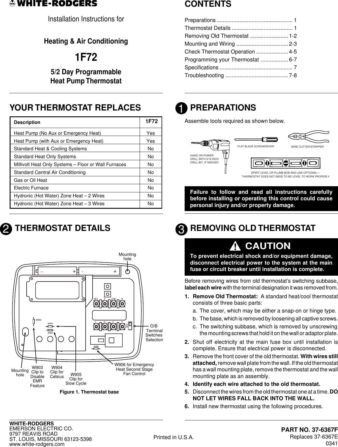 Page 1 of 8 - White-Rodgers White-Rodgers-Users-Manual- 37-6367F  White-rodgers-users-manual