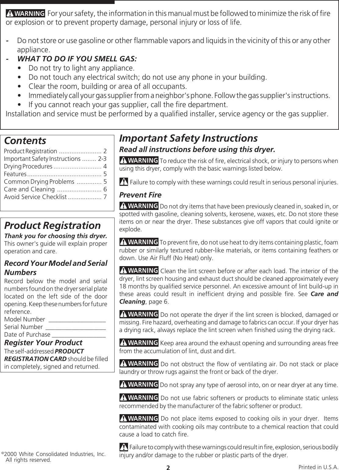 Page 2 of 7 - White-Westinghouse White-Westinghouse-White-Westinghouse-Dryer-Users-Manual- 44322e.pmd  White-westinghouse-white-westinghouse-dryer-users-manual