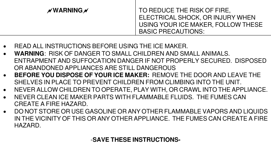Page 3 of 9 - Whynter Whynter-Uim-155-Users-Manual Built-in Ice Maker UIM-155 Instruction Manual
