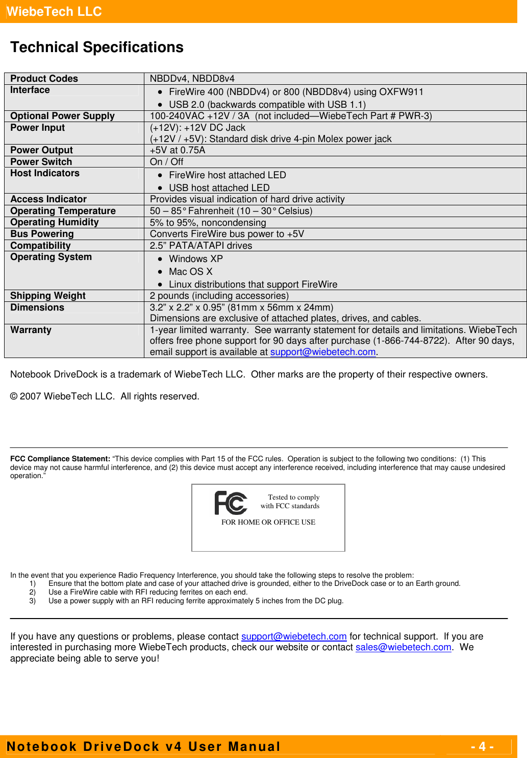 Page 4 of 4 - Wiebetech Wiebetech-Nbddv4-Users-Manual- Notebook DriveDock V4 User's Manual  Wiebetech-nbddv4-users-manual