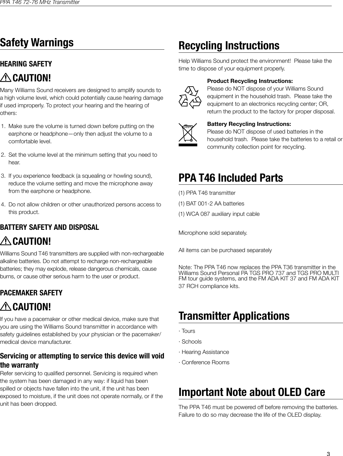 3PPA T46 72-76 MHz Transmitter    Product Recycling Instructions:Battery Recycling Instructions: