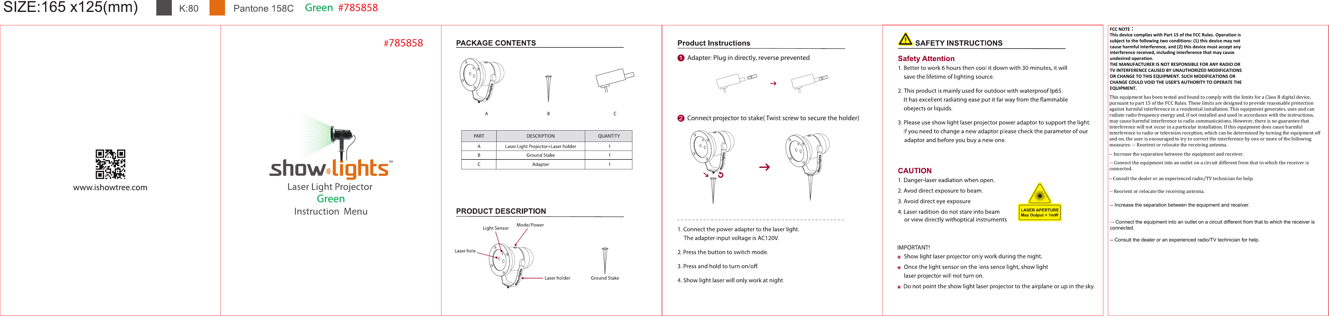 FCC NOTE：This device complies with Part 15 of the FCC Rules. Operation is subject to the following two conditions: (1) this device may not cause harmful interference, and (2) this device must accept any interference received, including interference that may cause undesired operation.THE MANUFACTURER IS NOT RESPONSIBLE FOR ANY RADIO OR TV INTERFERENCE CAUSED BY UNAUTHORIZED MODIFICATIONS OR CHANGE TO THIS EQUIPMENT. SUCH MODIFICATIONS OR CHANGE COULD VOID THE USER’S AUTHORITY TO OPERATE THE EQUIPMENT.This equipment has been tested and found to comply with the limits for a Class B digital device, pursuant to part 15 of the FCC Rules. These limits are designed to provide reasonable protection against harmful interference in a residential installation. This equipment generates, uses and can radiate radio frequency energy and, if not installed and used in accordance with the instructions, may cause harmful interference to radio communications. However, there is no guarantee that interference will not occur in a particular installation. If this equipment does cause harmful interference to radio or television reception, which can be determined by turning the equipment off and on, the user is encouraged to try to correct the interference by one or more of the following measures: -- Reorient or relocate the receiving antenna. -- Increase the separation between the equipment and receiver. -- Connect the equipment into an outlet on a circuit different from that to which the receiver is connected. -- Consult the dealer or an experienced radio/TV technician for help.-- Reorient or relocate the receiving antenna. -- Increase the separation between the equipment and receiver.-- Connect the equipment into an outlet on a circuit different from that to which the receiver is connected. -- Consult the dealer or an experienced radio/TV technician for help.