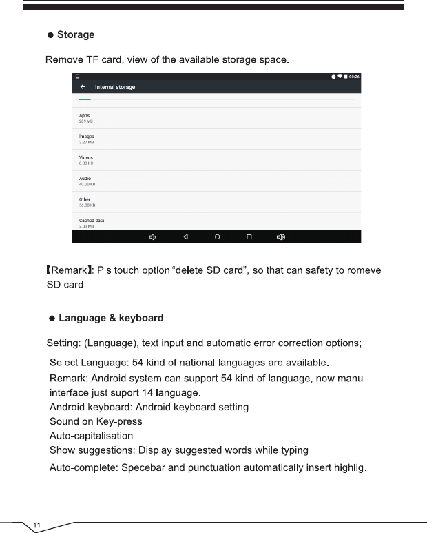 Language &amp; keyboardStorage