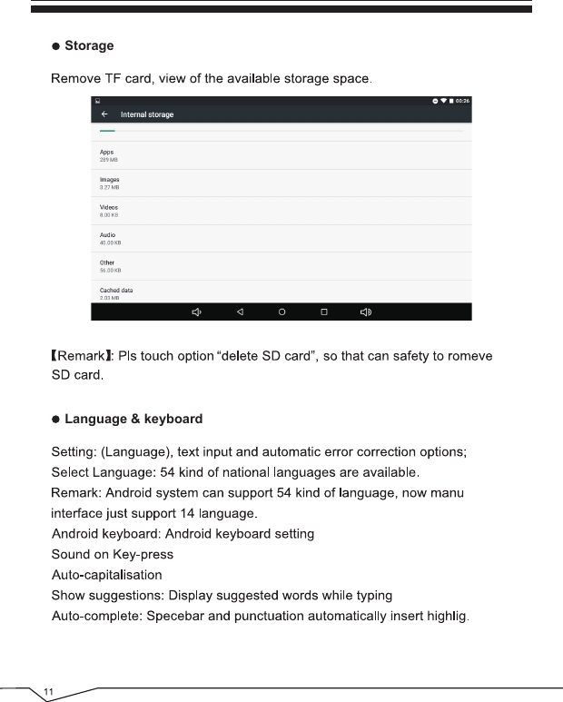 Language &amp; keyboardStorage