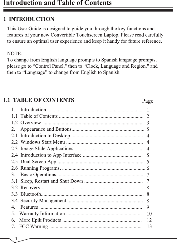 7.   FCC Warning .......................................................................    13