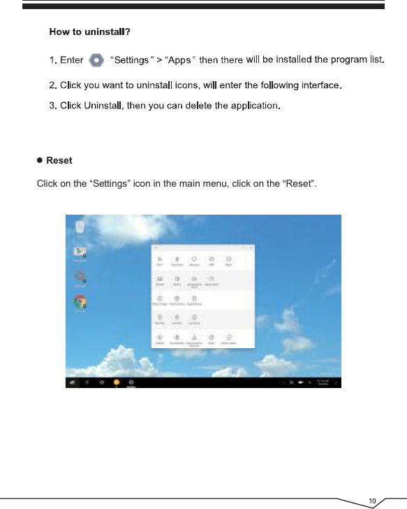 ResetClick on the  Settings  icon in the main menu, click on the  Reset .
