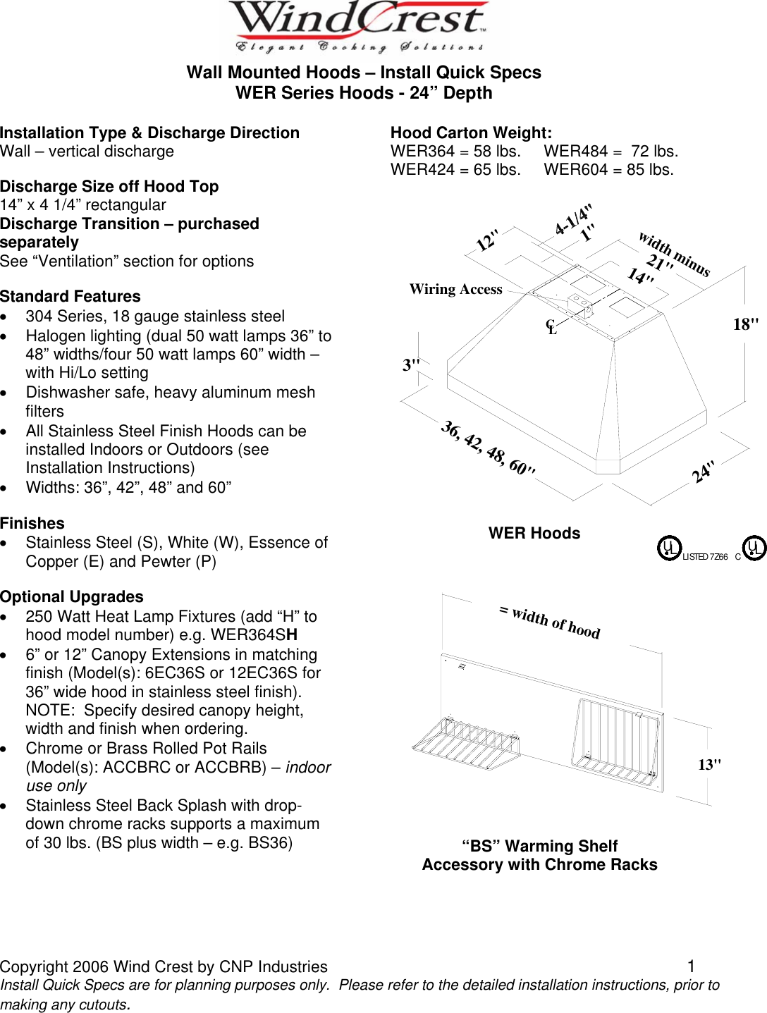 Page 1 of 2 - Wind-Crest Wind-Crest-Wer364Sh-Users-Manual SpecsWER24_120705